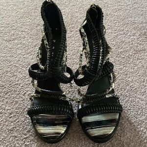 L.A.M.B black and white strap heels